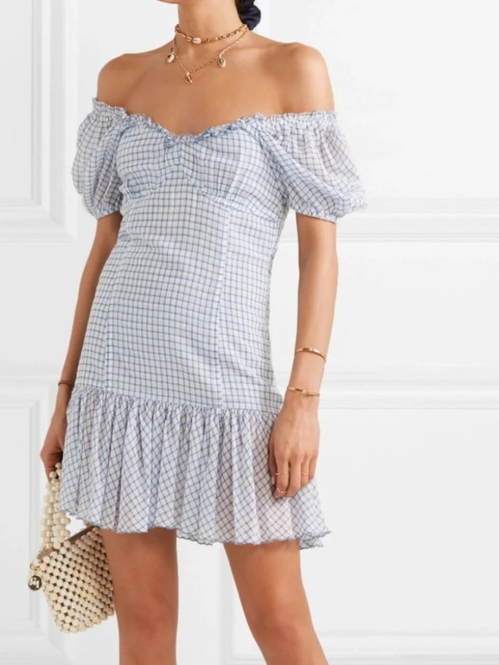 Womens LoveShackFancy Catalina Caspian Blue White (Item-427) Check Mini Dress 0